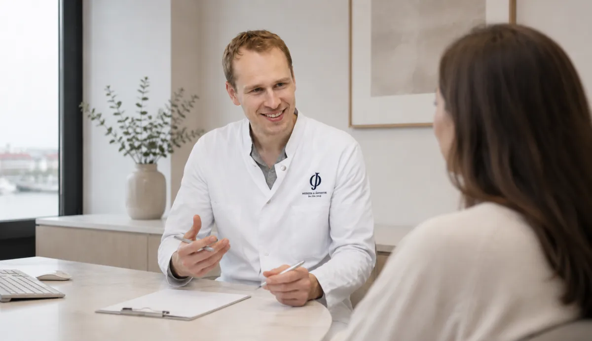 Symbolbild: Ärztliche Aufklärung zur Faltenunterspritzung mit Hyaluron in Bremen bei Dr. Dr. Ole Jung
